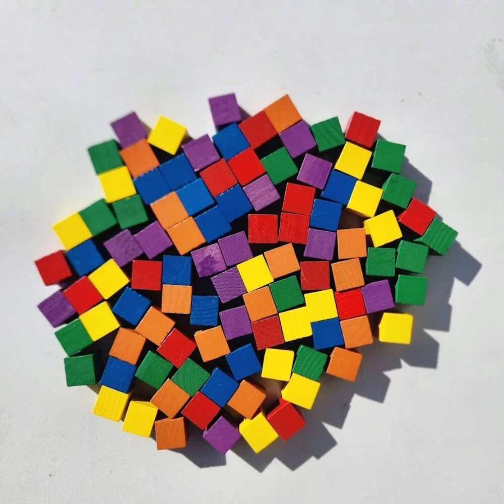 NEW Learning Resources Wooden Color Cubes 2 cm 100 Blocks 5 colors Math Manipula